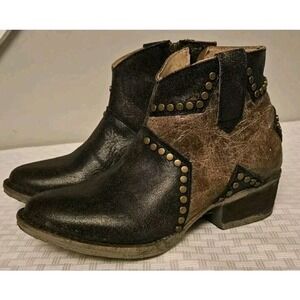 Circle G by Corral Leather Ankle Booties Blue Star Inlay Studded Women's 6.5M‎